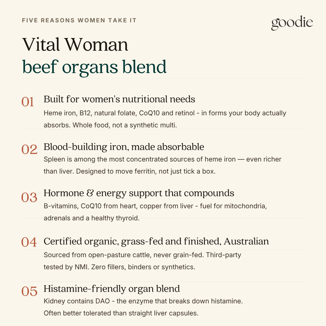 Vital Woman | Certified Organic Grass-Fed Beef Organ Capsules