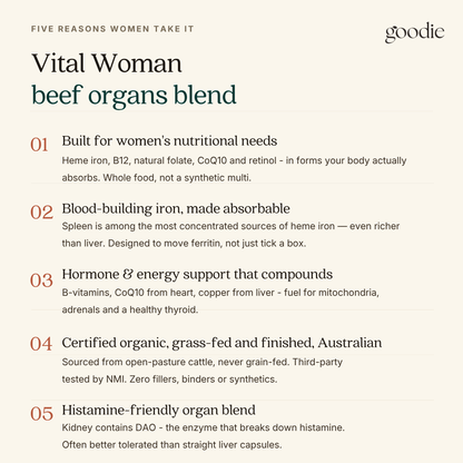Vital Woman | Certified Organic Grass-Fed Beef Organ Capsules